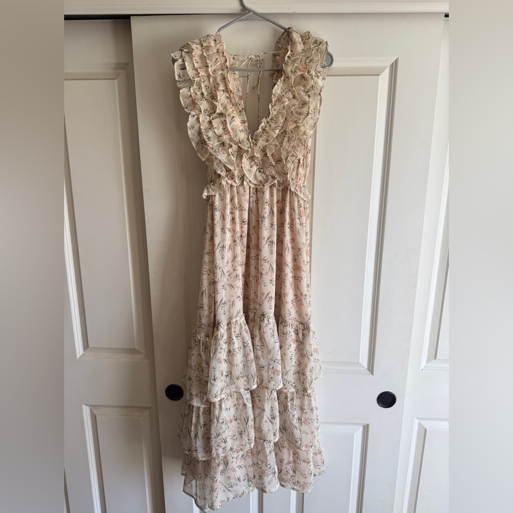 Storia Cream Floral Maxi Dress with Ruffles